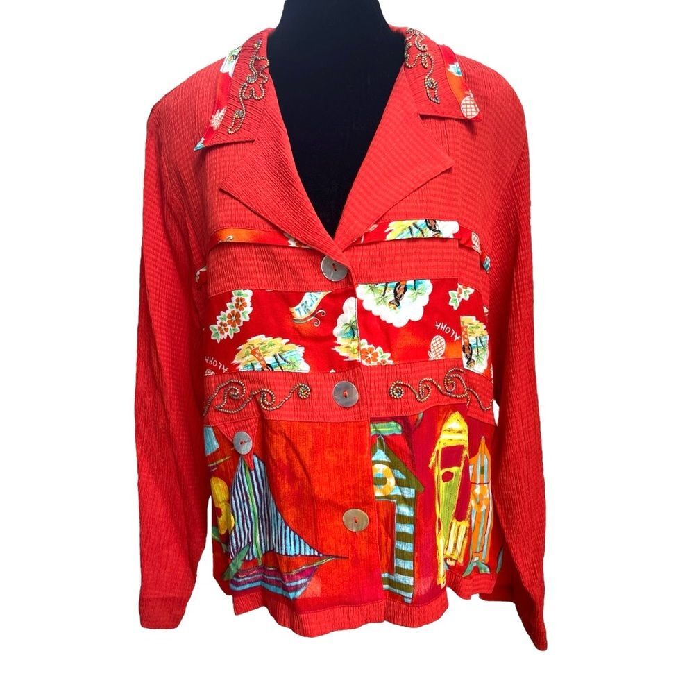 Vintage Howard Wolf Hawaiian Shirt Women's Size Large Orange Button Up